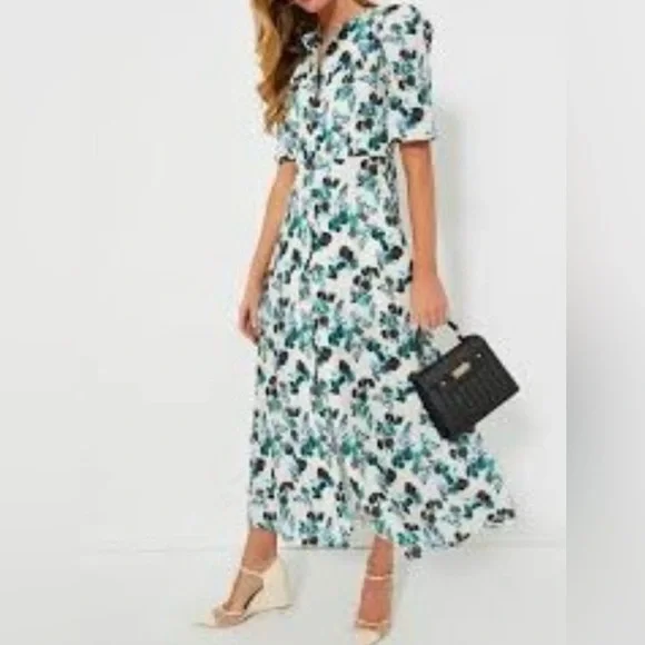 NWT Tuckernuck Linen Blue Blooms Floral Garden Midi Dress Size Medium - Picture 1 of 8